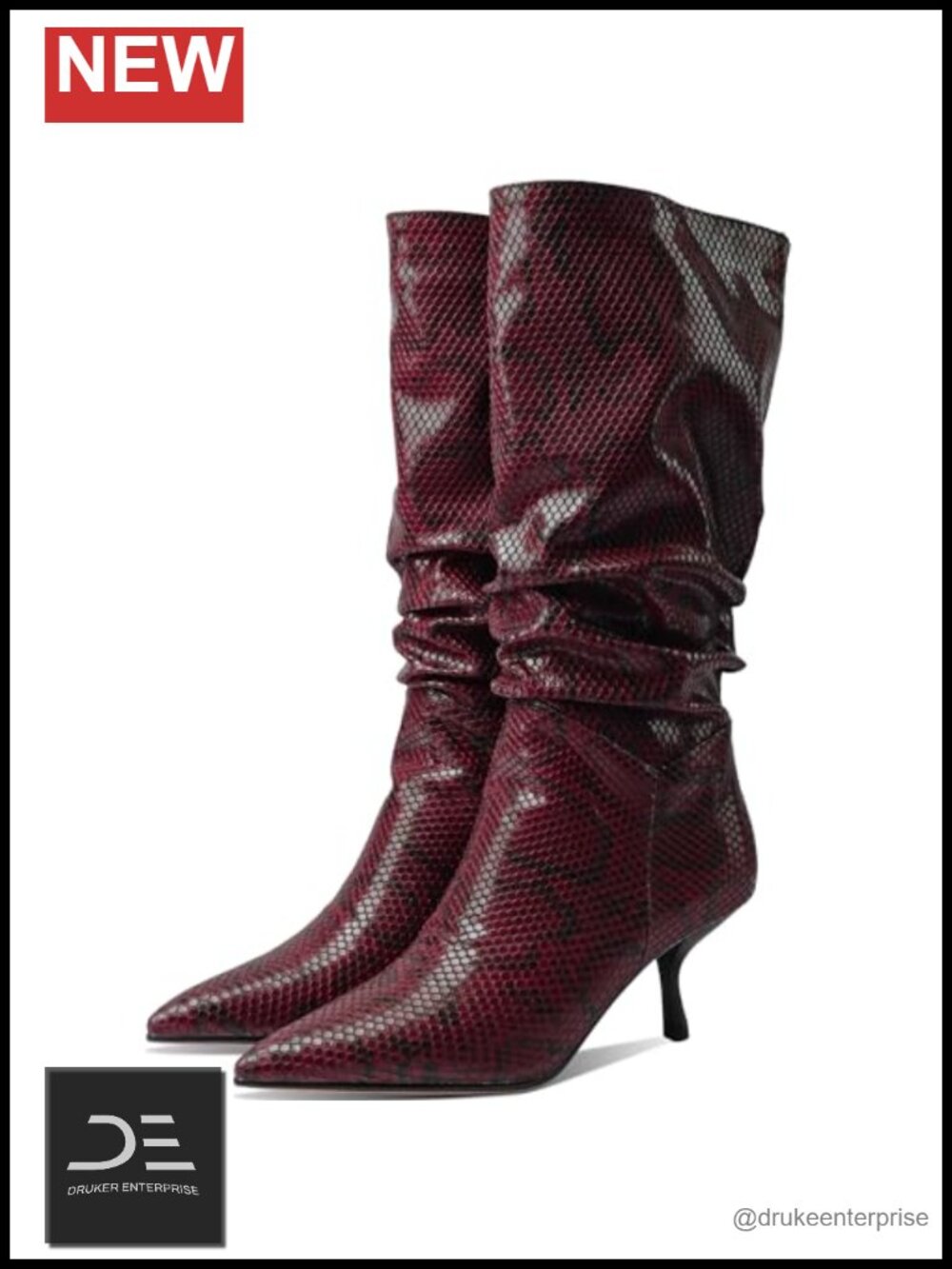 Women Kitten Heel Slouch Mid Calf Boots Pointed Toe Wide Calf Western